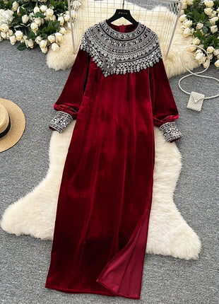 Chic vintage velour long sleeve slim Elegant Fairy korean fashion Boho Sundress women clothing