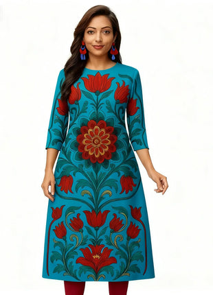 Muslim Dress Kurt Women's Fashionable Elegant Straight Tube Casual Flowers Color Elephant Pattern Abito Donna Musulmana Slit hem