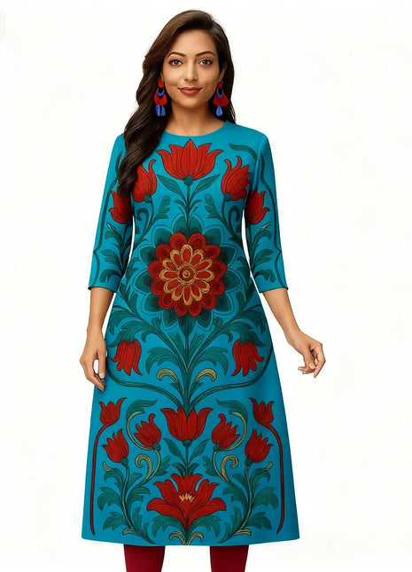 Muslim Dress Kurt Women's Fashionable Elegant Straight Tube Casual Flowers Color Elephant Pattern Abito Donna Musulmana Slit hem