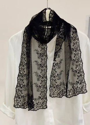New Lace Beaded Silk Scarf Women's Spring and Autumn Thin Shawl Outer Decorative Scarf Yarn Versatile Tide