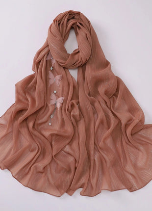 New Pearl Chiffon Bead Long Scarf Muslim Hijab Women Headscarf Shawl Wrap Veil Turban Headscarf Bandanas Bufanda Foulard Stoles