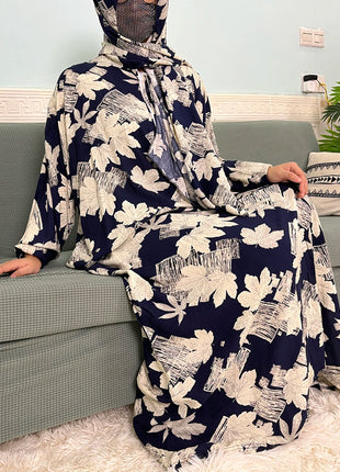 Muslim Cotton Abayas For Women Traditional Floral Ramadan Prayer Garment African Caftan Marocain Femme Robe Connected Headscarf