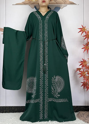 2024 Muslim Sets Women Party Dress Dubai Long Sleeve Diamonds Dashiki Islam Women Chiffon Comfort Fabric African Tradition Abaya