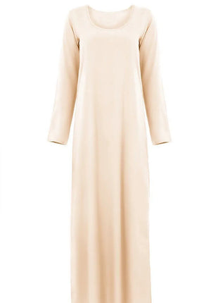 Women's Muslim Basic Liturgy  Abaya Long Sleeve Inner Cloth Round Neck Ladies Dress Middle Eastern Dubai Turkey Solid Daily Robe