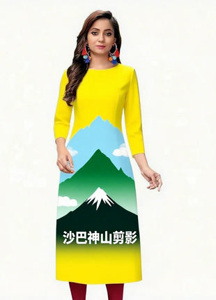 Muslim Women Kurtta Casual Fashion Dress Straight Tube Casual Ethnic Slit hem Muslim Fashion Turkish Abaya Dresse National Style