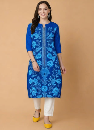 National style Muslim Women's Casual Fashionable And Comfortable Kurtta Dress Long Sleeved Flowers Straight Tube Casual Ethnic