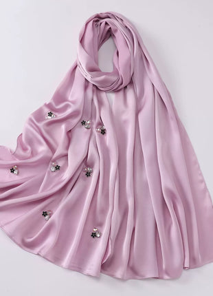 New Bubble Chiffon Hijab Scarf Handmade Flower Beaded Anchor Satin Silk Scarf  Hijabs for Women Turban Femme Ramadan Islamic