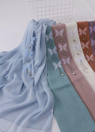 New Pearl Chiffon Bead Long Scarf Muslim Hijab Women Headscarf Shawl Wrap Veil Turban Headscarf Bandanas Bufanda Foulard Stoles