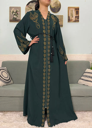 Muslim Open Abayas For Women 2024 Pure Chiffon Zipper Diamonds Loose Femme Robe Islam Dubai Boubou Moroccan Caftan With Turban