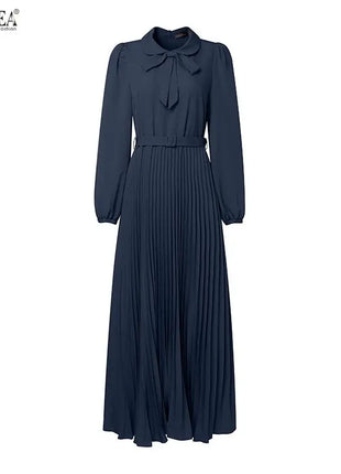 Elegant Muslim Dress Abaya ZANZEA Women 2025 Autumn Dresses Long Lantern Sleeve Pleated Sundress Belted Robe Femme Party Vestido