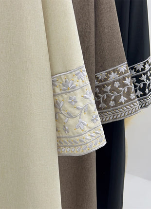 Linen Flower Embroidered Abaya 2024 Luxury Elegant Muslim Retro Kaftan Modest Dresses for Women Islam Clothing for Women Kebaya