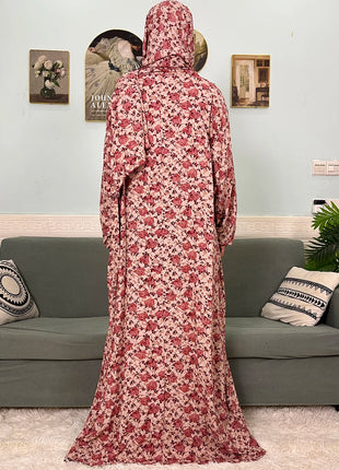 Muslim Cotton Abayas For Women Traditional Floral Ramadan Prayer Garment African Caftan Marocain Femme Robe Connected Headscarf