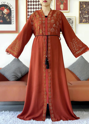 2024 Women Party Dress Chiffon Open Abaya Golden Stones Muslim Women Dress Islamic Clothing Cardigan Abaya Women Muslim Dress