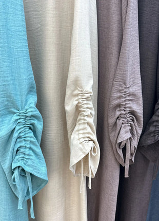 Eid Modest Dress for Women Abaya Lace-up Sleeve Morocco Party Dresses Ramadan Vestidos Largos Kaftan Islam Dubai Arab Long Robe