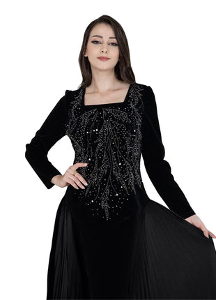 Women Dubai Arab Muslim Velvet Chiffon Splicing Diamond Evening Dress Jalabia Women's Clothing Abaya Robe