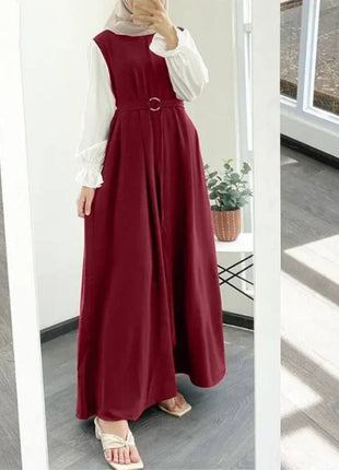 Women Eid Muslim Dress Morocco Party Dresses Patchwork Dubai Kaftan Ramadan Islam Vestidos Arab Long Sleeve Loose Abaya Belt