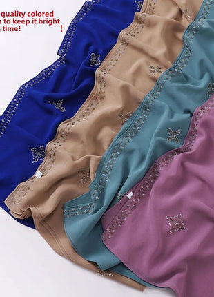 Hot Diamond Pearl Chiffon Hijabs for Women Muslim Fashion Long Shawl Head Wrap for Women Turbans for Women Ramadan Turban Femme