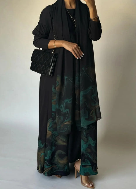 Middle Eastern Loose Open Front Abaya Muslim Women Full Sleeve Printed Abayas Turkey Kaftans Jilbabs Islamic Maxi Dresses