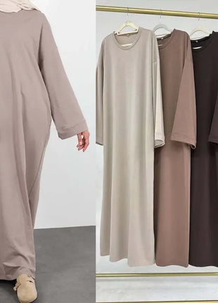 2024 New Modest Dress Solid Color Inner Dresses Muslim Women Dubai Abaya Eid Ramadan Islam Clothing Turkey Arabic Robe