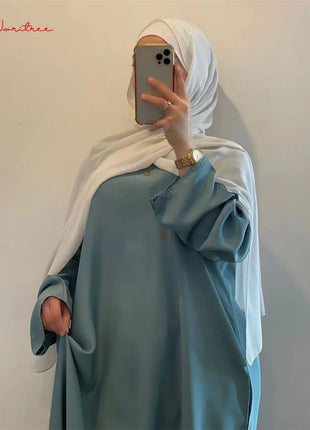 Fashion Sliky Djellaba Muslim Dress Dubai Full Length Flare Sleeved Soft Abaya Dubai Turkey Muslim Islam Robe WY921
