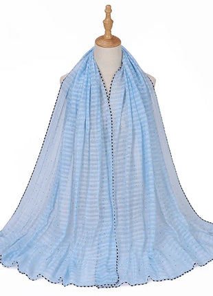 New Designs Cotton Linen hajib Scarf Stripe Islamic Ladies Head Scarf Headwear Lace Malaysian Women's Scarves Ramadan Turban