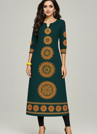 Muslim 2026 Dress Kurt Women's Fashionable And Elegant Long Sleeved Straight Tube Casual Round Neck Colorful Pattern Noble Skirt