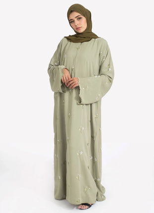 Stylish Muslim Islamic Abaya for Women Light Green Floral Embroidery Delicate Cuffs Ideal for UAE Saudi Arabia Qatar