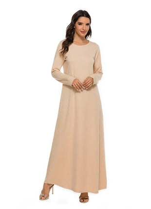 Women's Muslim Basic Liturgy  Abaya Long Sleeve Inner Cloth Round Neck Ladies Dress Middle Eastern Dubai Turkey Solid Daily Robe