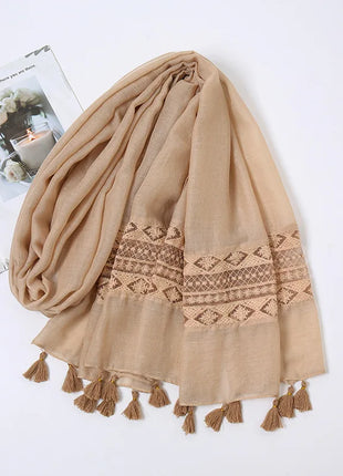 Women Fashion Plain Lace Floral Patchwork Viscose Shawl Scarf Luxury Brand Laser Cut Long Size Bufandas Muslim Hijab Wrap Snood