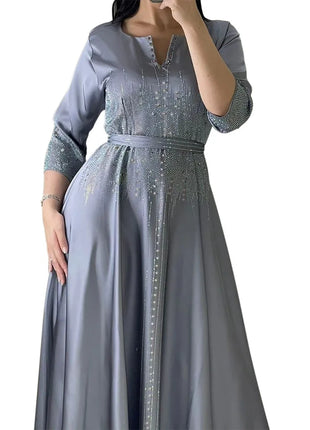 Middle East Ramadan Moroccan Muslim Forged Face Dress Arab Dubai Dress Luxury Fashion Hot Diamond Evening Robe