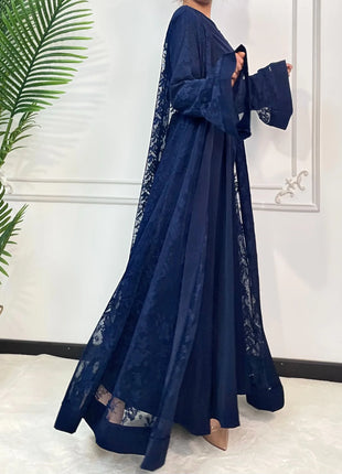 Ramadan Eid Prayer Lace Abaya 2 Piece Set Inner Dress Women Flare Sleeve Long Abayas Kaftan Djellaba Dubai Party Vestidos 2026