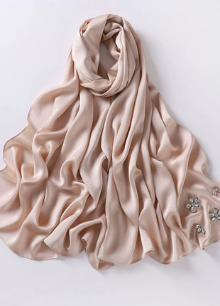 New Bubble Chiffon Hijab Scarf Handmade Flower Beaded Anchor Satin Silk Scarf  Hijabs for Women Turban Femme Ramadan Islamic