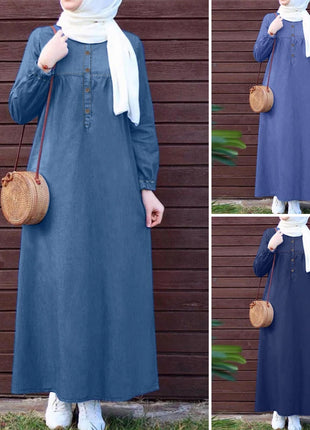 ZANZEA Women Vintage Muslim Abaya Dress 2024 Autumn Sundress Casual Long Sleeve Solid Maxi Long Vestidos Kaftan Islamic Clothing