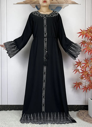 2025 New Abaya Dubai Luxury Muslim Dress for Women Elegant Arabic Femme Abaya Diamond Loose Islamic Long Sleeve Turkey Clothing