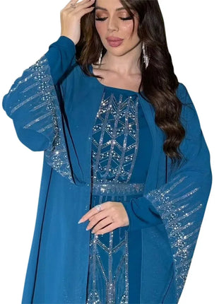 2024 Dubai Abaya Autumn Fashion Muslim Long Sleeve V-neck Party Evening Maxi Dress Kaftan clothes for Muslim Dress Women Outfits