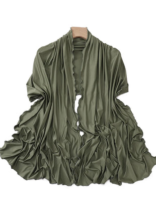 Luxury Wavy Edge Jersey Hijab for Women Solid Color Milk Silk Scarf Headscarf Autumn Shawl Stretchy Chiffon Scarf Ramanda