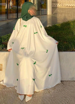 Women Dress Muslim Abaya for Eid Arab Bow Flare Sleeve Long Robe Jalabiya Ramadan Dubai Abayas Kaftan Vestidos Morocco Dresses