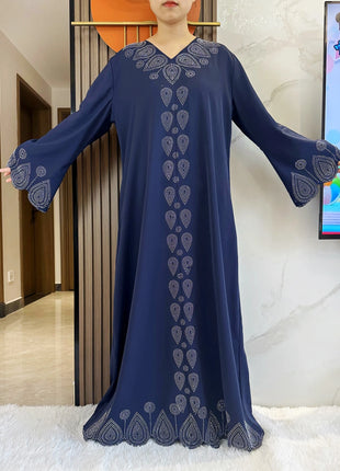 New 2024 Dubai Diamond Muslim Modest Dress for Women Elegant Arabic Femme Hijab Abaya 2024 Islamic Long Sleeve Turkey Clothing