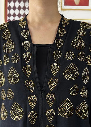 2024 Women Party Dress Chiffon Open Abaya Golden Stones Muslim Women Dress Islamic Clothing Cardigan Abaya Women Muslim Dress