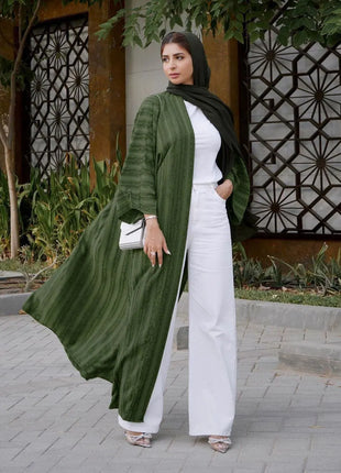 2024 New Fashion Muslim Kimono Abaya Solid Striped Retro Ethnic Cardigan Robe Dubai Middle Eastern Saudi Arabia Eid Clothes