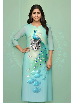 Muslim Peacock Women Kurt Casual Dress Long Sleeve Straight Casual Ethnic Flower Mandarin 3D Design Suitable Ladies Abaya Muslim