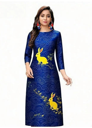 Muslim Women Kurtta Casual Dress National Style Straight Casual Ethnic Flower Mandarin Design Suitable Morocco Slit hem