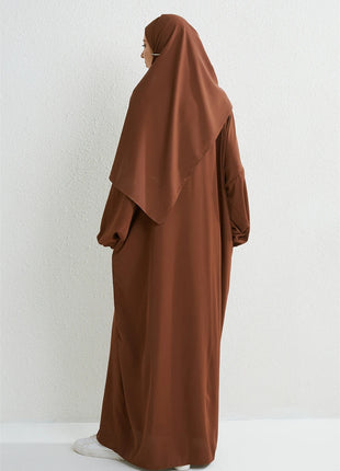 Muslim Abaya Prayer Dress One-piece Hooded Smocking Sleeve Islamic Clothing Women Jilbab Dubai Saudi Black Robe Turkish Modesty