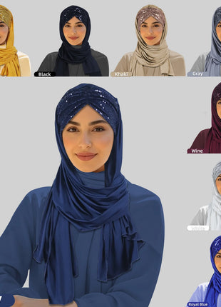 2025 Muslim Women Instant Scarf Sequin Hijab Turban Pull On Headscarf Ramadan Islam Pray Hijabs Niqab Nikab Pull On Head Wrap