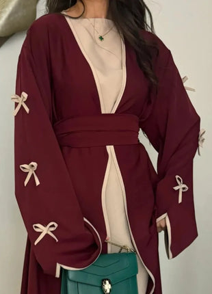 Eid Bow Abaya Women Cardigan Dress Muslim Party Caftan Robe Jalabiya Morocco Dubai Kaftan Islam Vestidos Largos Ramadan 2025