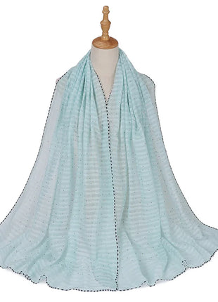 New Designs Cotton Linen hajib Scarf Stripe Islamic Ladies Head Scarf Headwear Lace Malaysian Women's Scarves Ramadan Turban