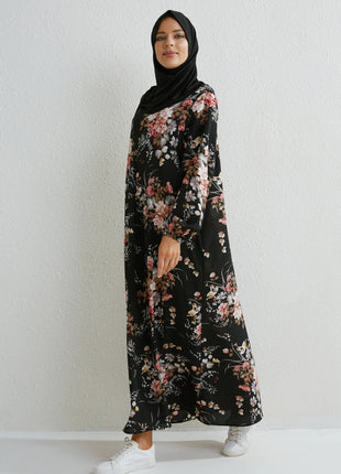 Muslim Dresses Women Maxi Dresses Mujer Vestidoes Female Loose Dresses Full Sleeve Printed Floral Casual Robe Long Dress