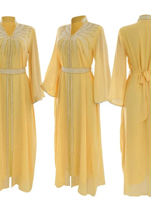 Luxury Abaya Diamonds Muslim Elegant Women Dresses Caftan Moroccan Dubai Kaftan Gown Evening Party Eid Long Maxi Dresses