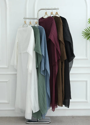 Two Piece Middle East Muslim Cardigan Set for Women Ramadan Eid Dubai Modest Abaya Dress Elegant Islam Solid Turkey Robe Outfit