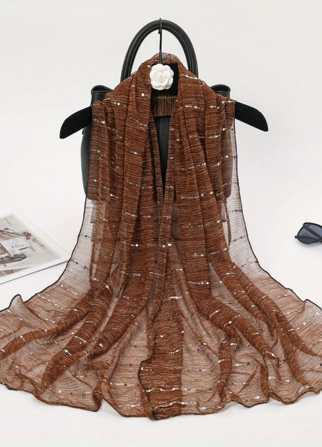 1PCS Spring and Autumn Women's High Elasticity sequin Chain Scarf, Wick Silk Long Scarf, Indian Scarf, Slide Silk Scarf